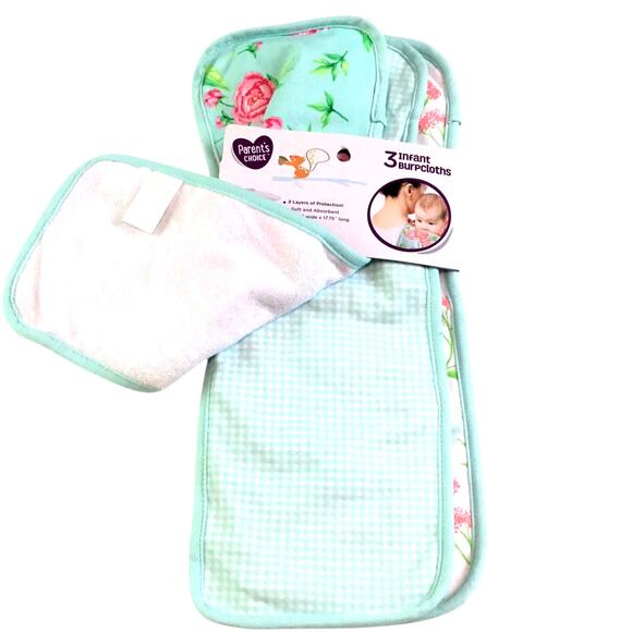 Parent's Choice 3/Pack Infant Burpcloths Florals Check NWT - Picture 2 of 4
